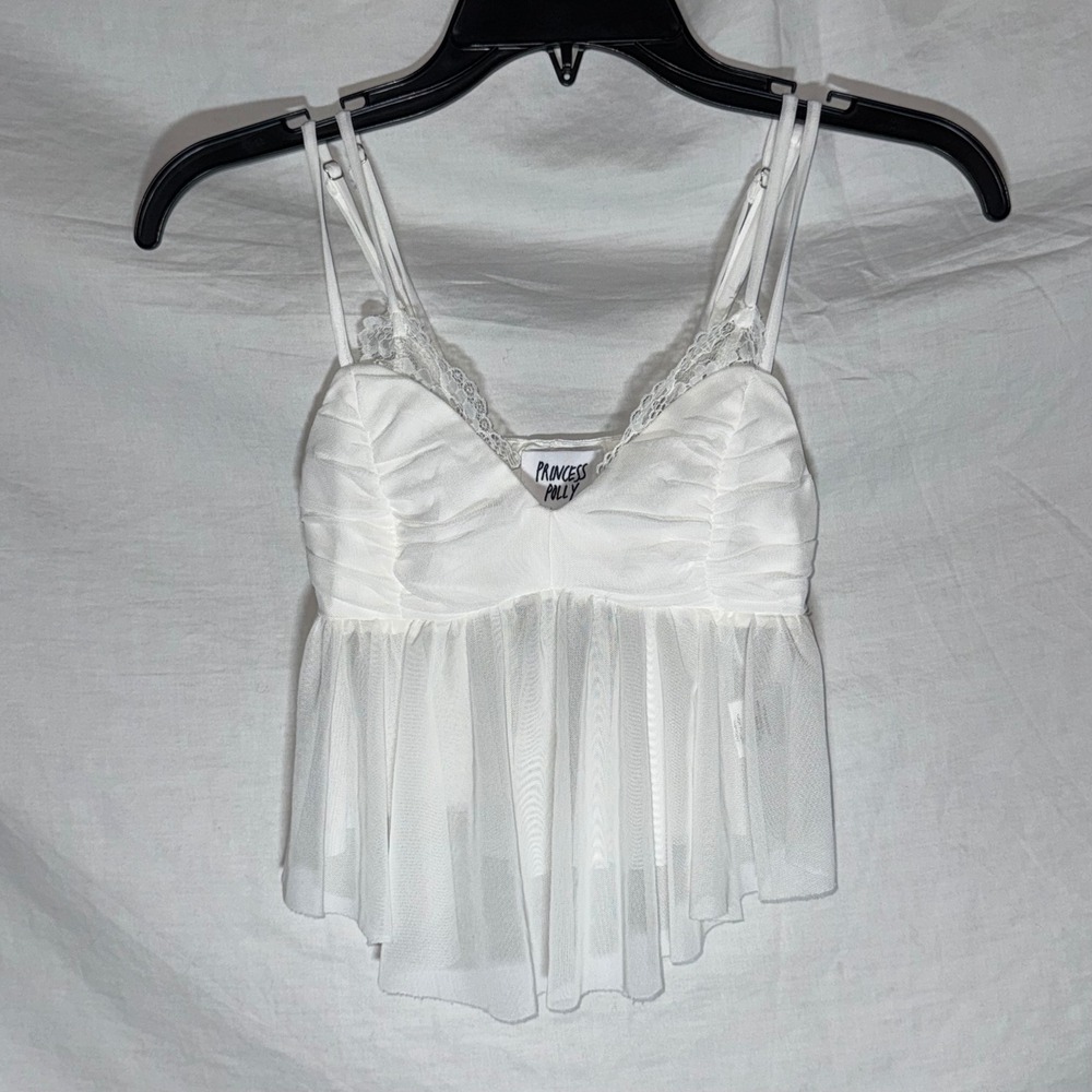 Princess Polly White Babydoll Cami Coquette Lace Fairycore Top Size US 2